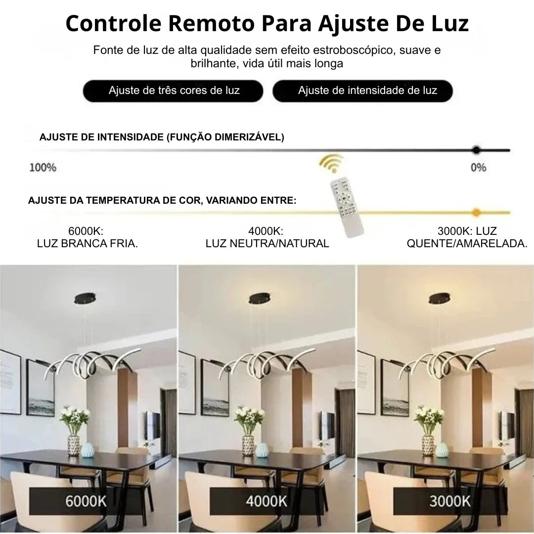Lustre Pendente de Linear Ondas Minimalista