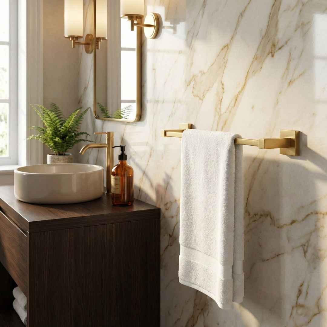 Porta Toalha de Rosto Quadritt Dourado Escovado