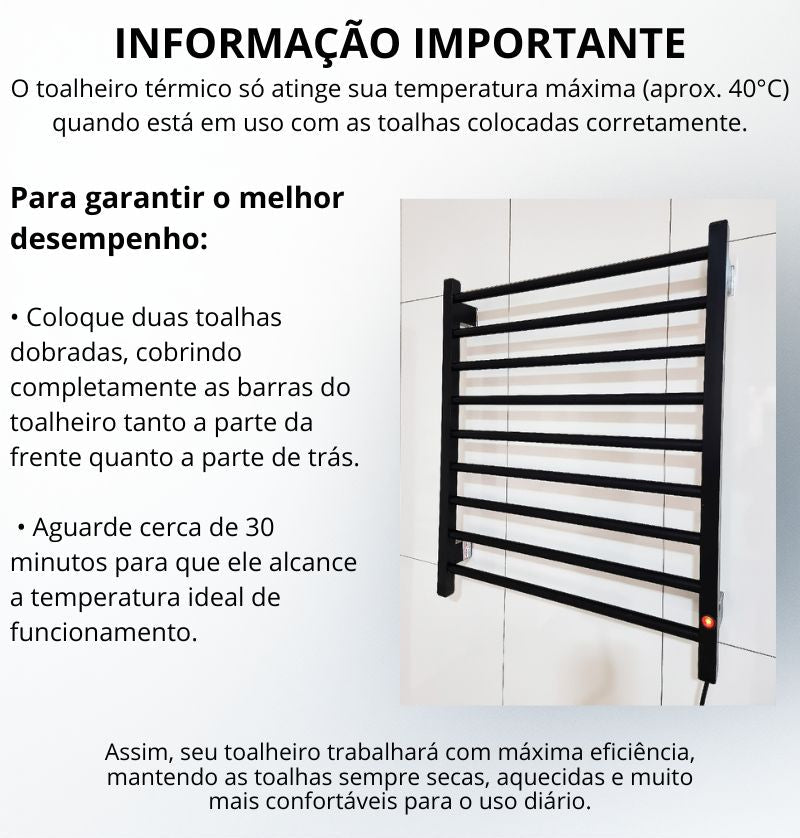 Toalheiro Térmico Alumínio Porta Toalha Aquece e Seca Toalhas