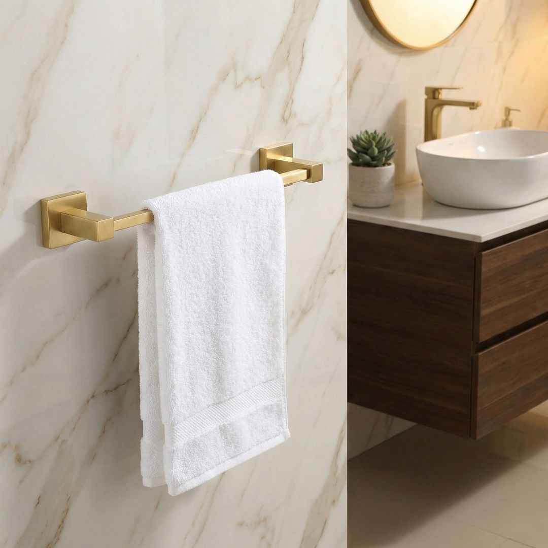 Porta Toalha de Rosto Quadritt Dourado Escovado