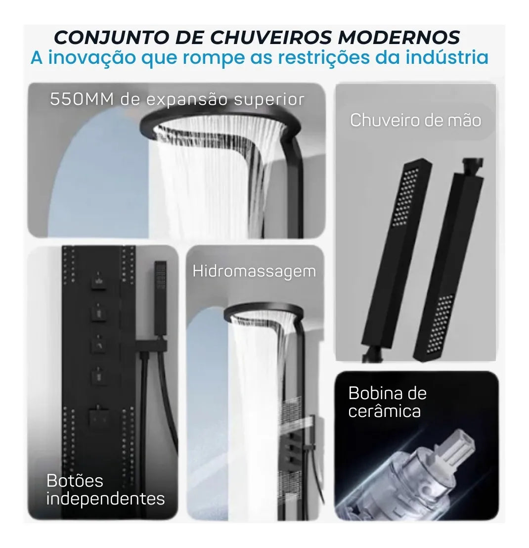 Ducha De Inox Com Hidromassagem Cascata Modelo Round
