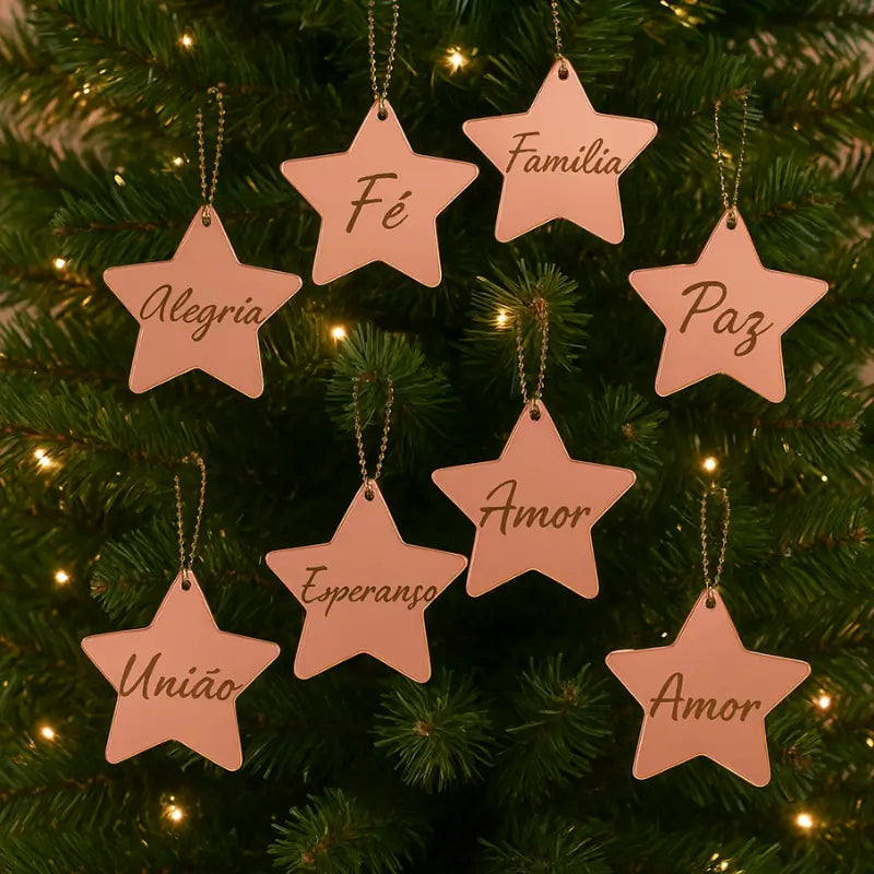 Decoração de Natal 8 peças Estrelas Espelhadas com Palavras