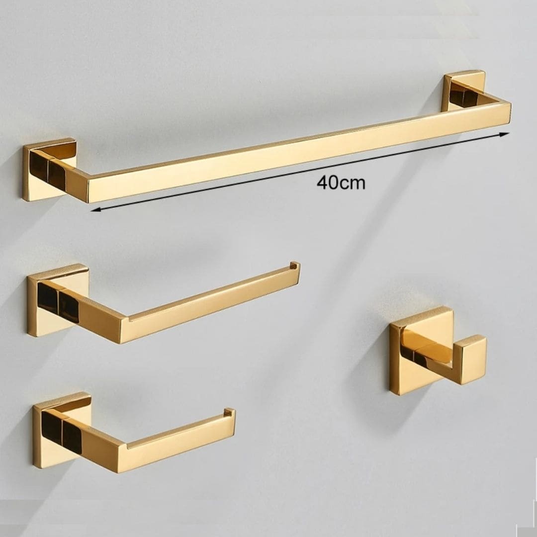 Kit Acessórios Para Banheiro Completo 4 Peças Inox 40/60cm Toalheiro De Banheiro Dourado Escovado