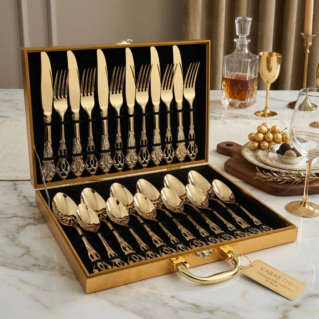 Conjunto De Talheres Dourado De Aço Inoxidável