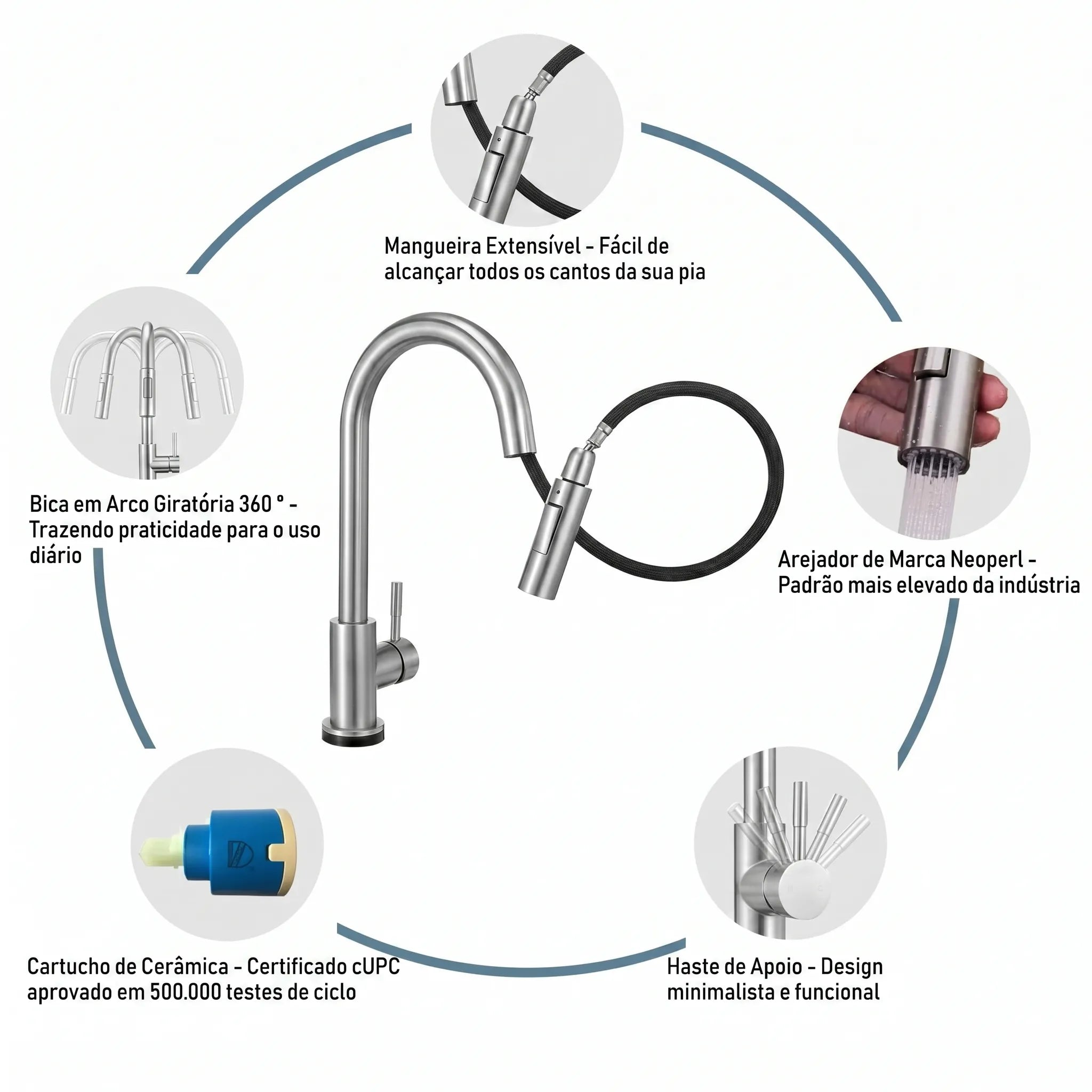Torneira Para Cozinha Monocomando Aço Escovado
