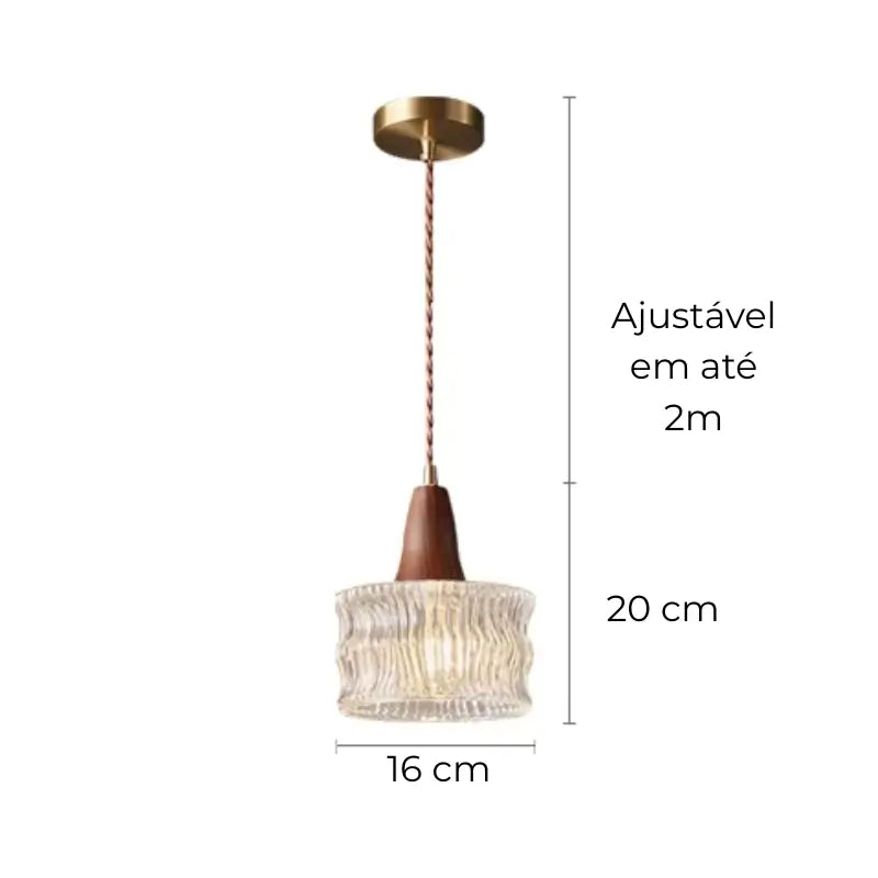 Luminária de Teto Pendente Madeira e Vidro Estilo Nórdico