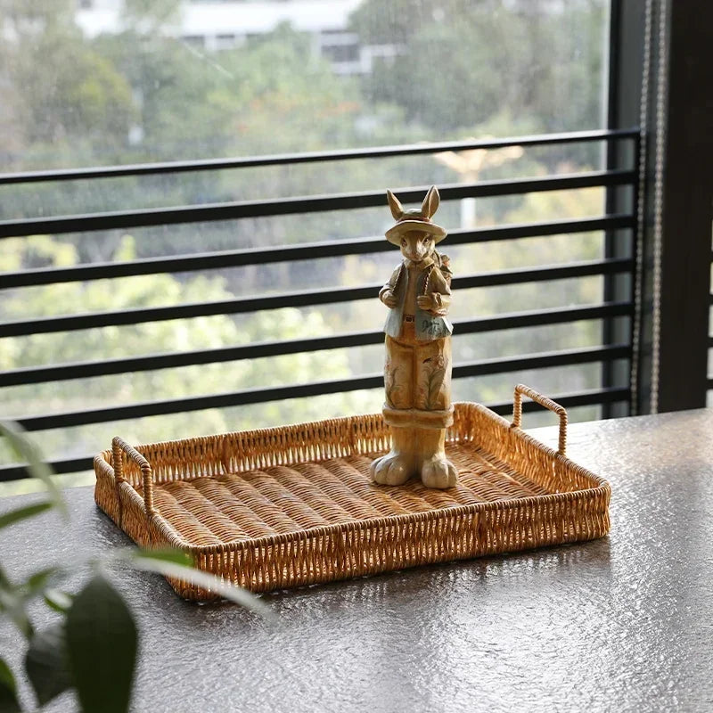 Bandeja Estilo Rattan com Alças para Servir, Decorar e Organizar Lavielle