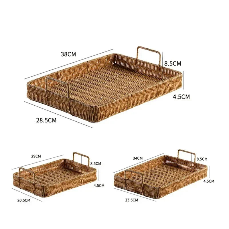 Bandeja Estilo Rattan com Alças para Servir, Decorar e Organizar Lavielle