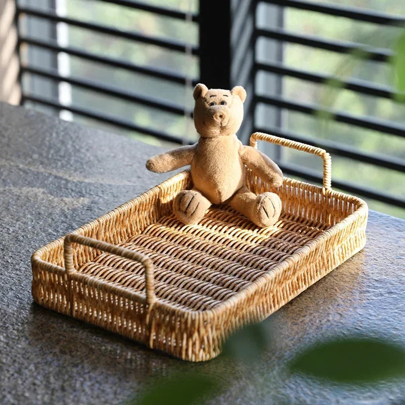 Bandeja Estilo Rattan com Alças para Servir, Decorar e Organizar Lavielle