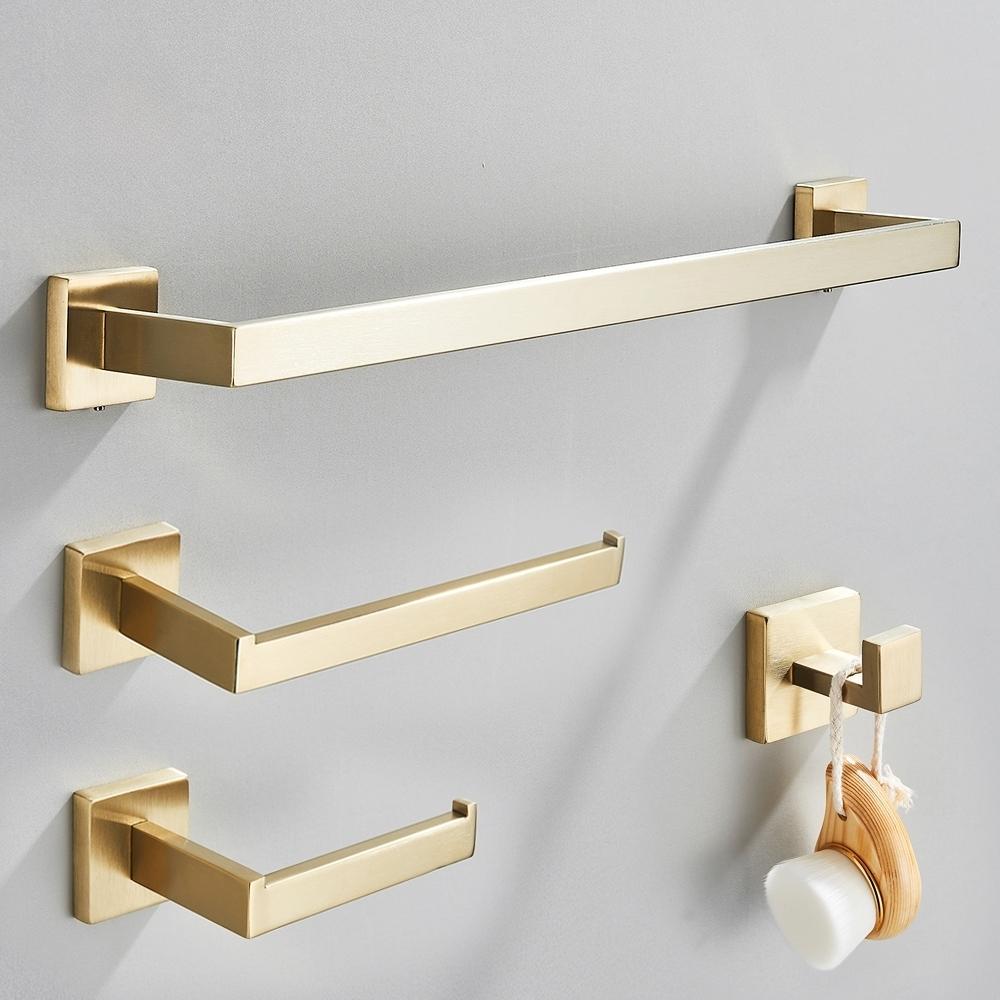 Kit Acessórios Para Banheiro Completo 4 Peças Inox 40/60cm Toalheiro De Banheiro Dourado Escovado