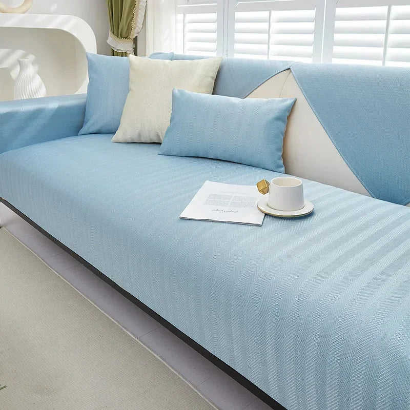 Capa de Sofá Seda Ice Azul com Base Antiderrapante e Matelassê Lavielle