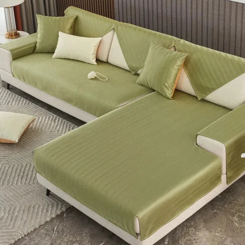 Capa de Sofá Seda Ice Verde com Base Antiderrapante e Matelassê Lavielle