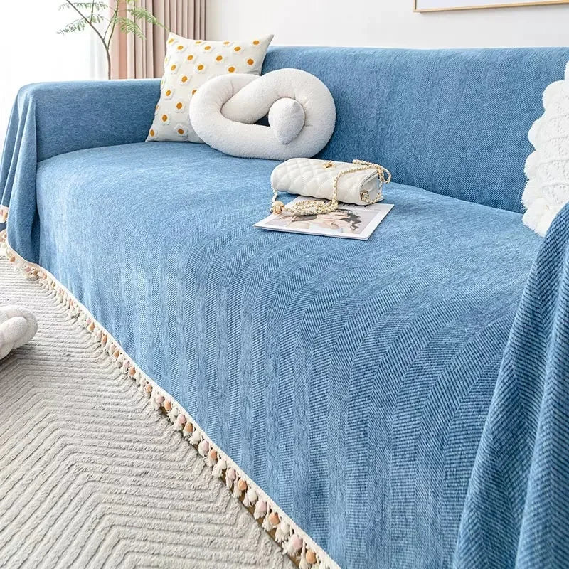 Capa para Sofá Azul Chenille Chevron Universal com Cobertura Total Lavielle