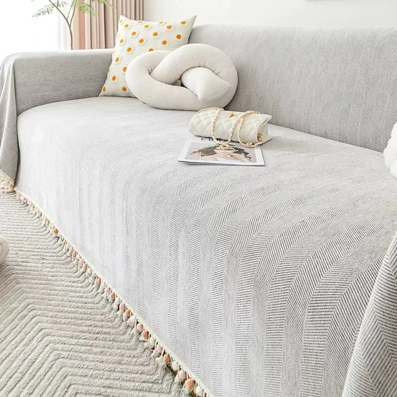 Capa para Sofá Cinza Claro Chenille Chevron Universal com Cobertura Total Lavielle