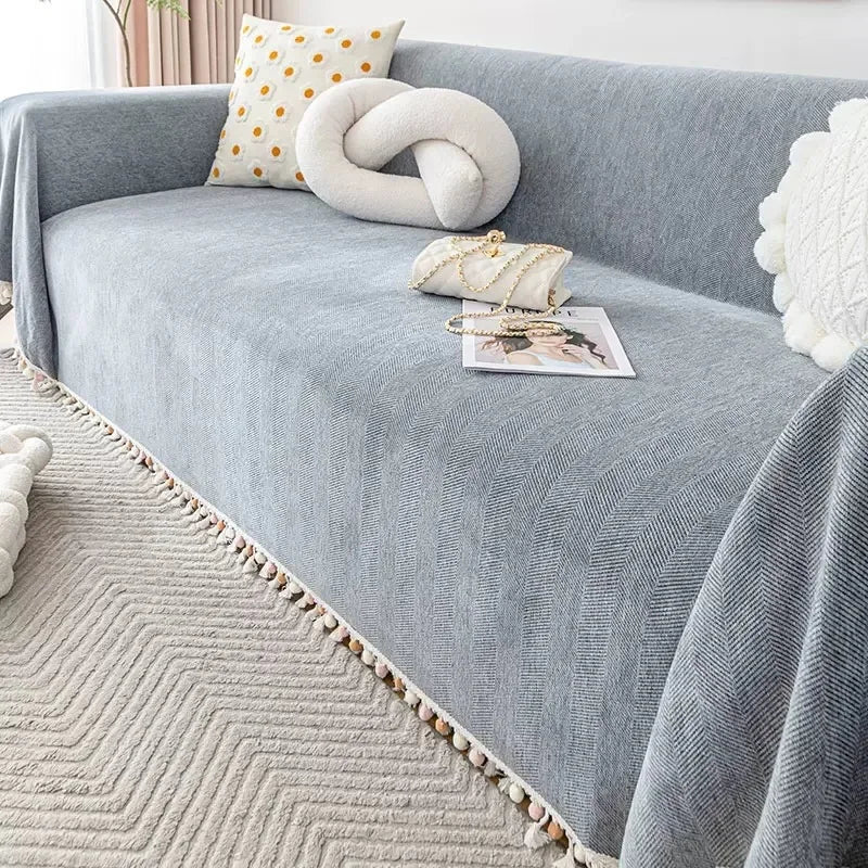 Capa para Sofá Cinza Escuro Chenille Chevron Universal com Cobertura Total Lavielle