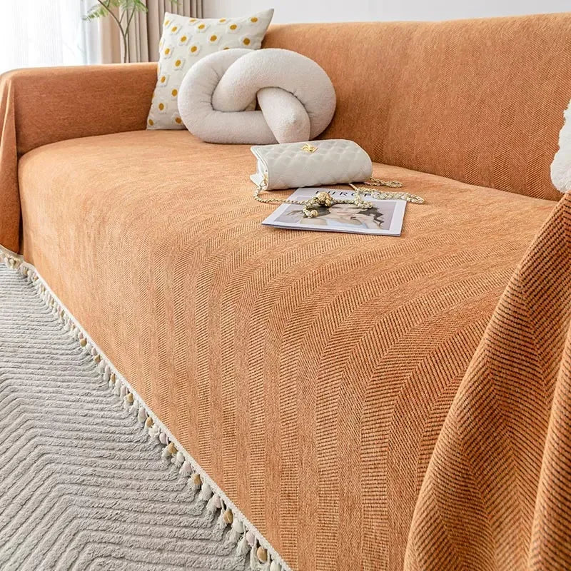 Capa para Sofá Laranja Chenille Chevron Universal com Cobertura Total Lavielle