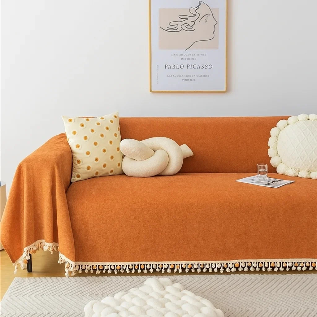 Capa para Sofá Laranja Chenille Chevron Universal com Cobertura Total Lavielle