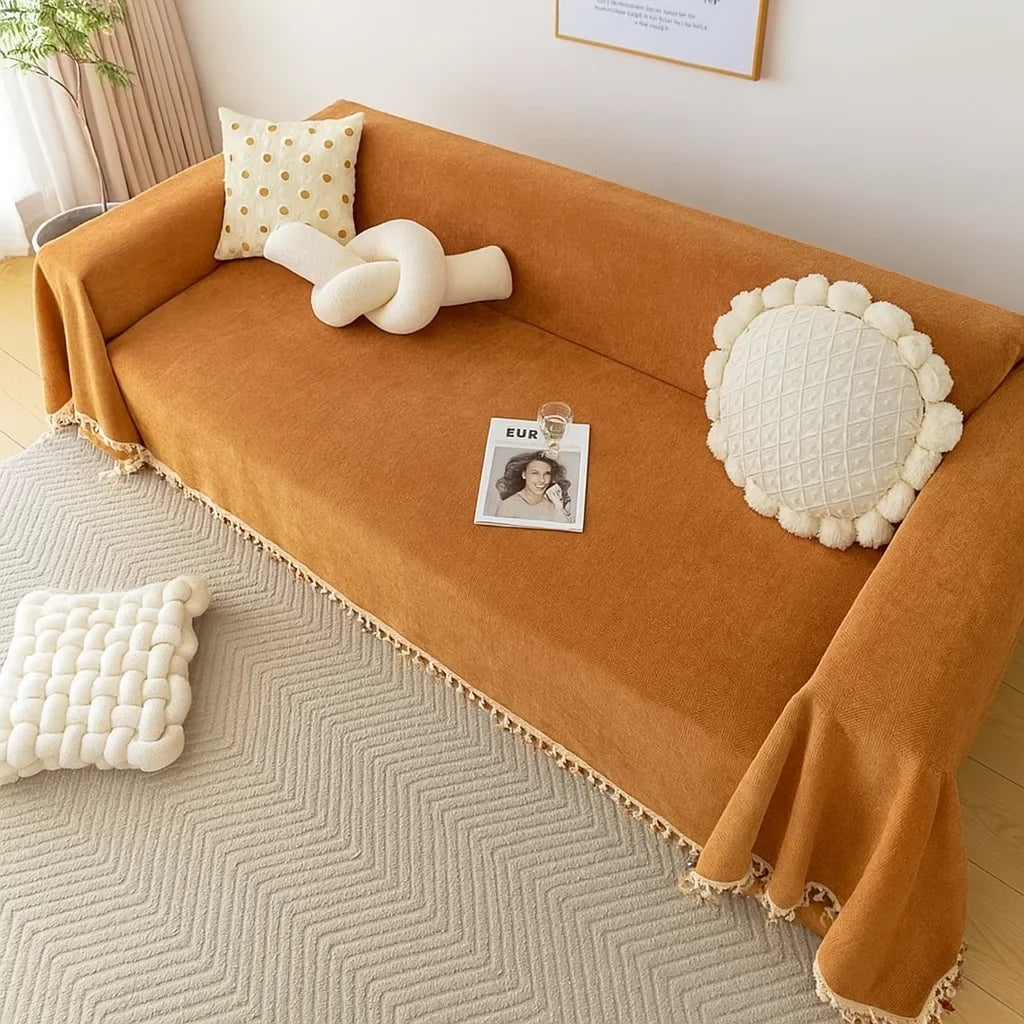 Capa para Sofá Laranja Chenille Chevron Universal com Cobertura Total Lavielle