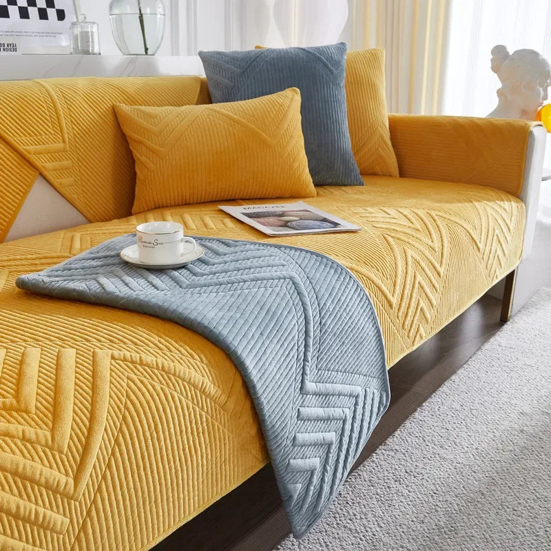 Capa para Sofá Plush Acolchoada Antiderrapante Impermeável Amarelo Lavielle