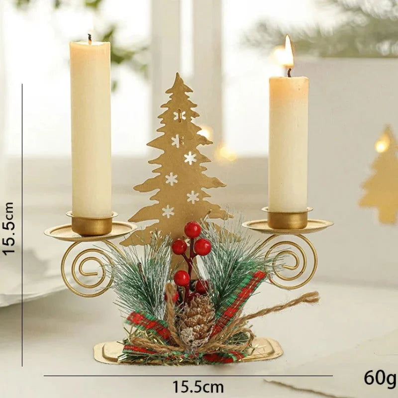 Castiçal de Ferro Dourado com Papai Noel e Rena Decoração Natal Lavielle