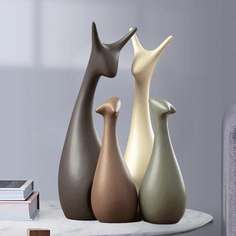 Conjunto de Cerâmica Decorativa para Sala Moderna Trio de Cervos Branco Lavielle