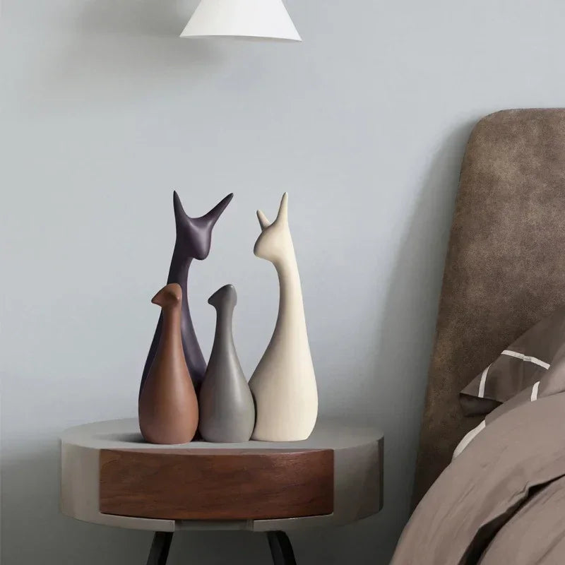 Conjunto de Cerâmica Decorativa para Sala Moderna Trio de Cervos Branco Lavielle