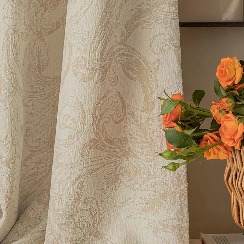 Cortina Blackout Jacquard Chenille com Redução de Ruído Bege Lavielle