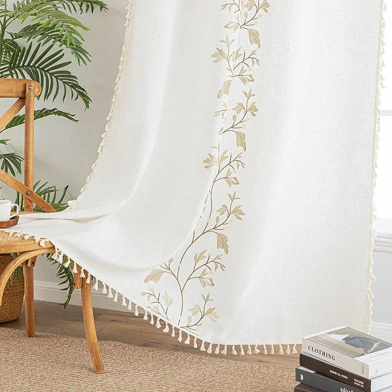 Cortina Verde Sage com Textura e Tassel para Quarto e Sala Lavielle