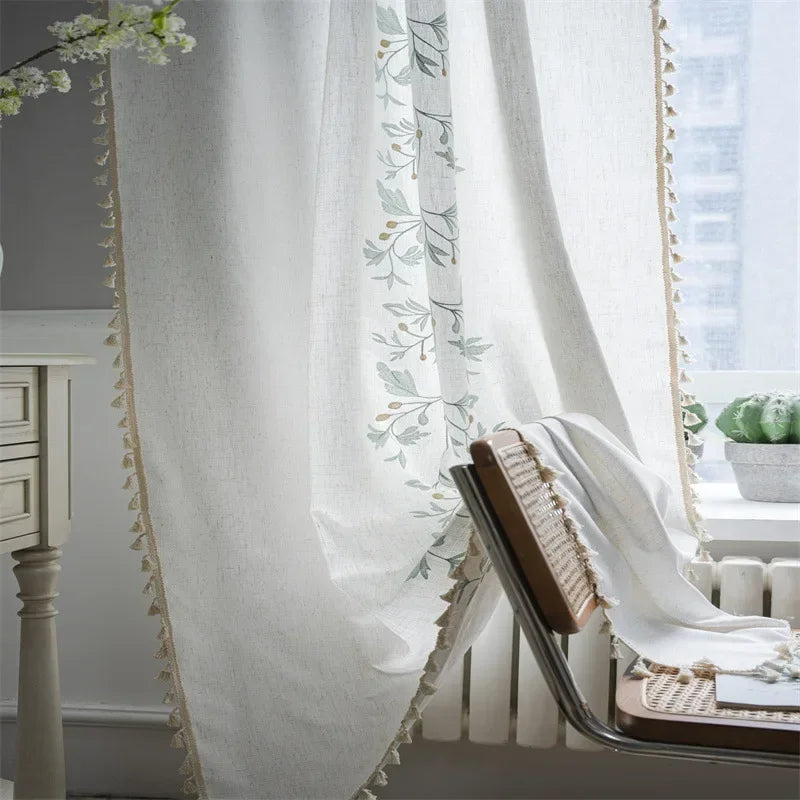 Cortina Verde Sage com Textura e Tassel para Quarto e Sala Lavielle
