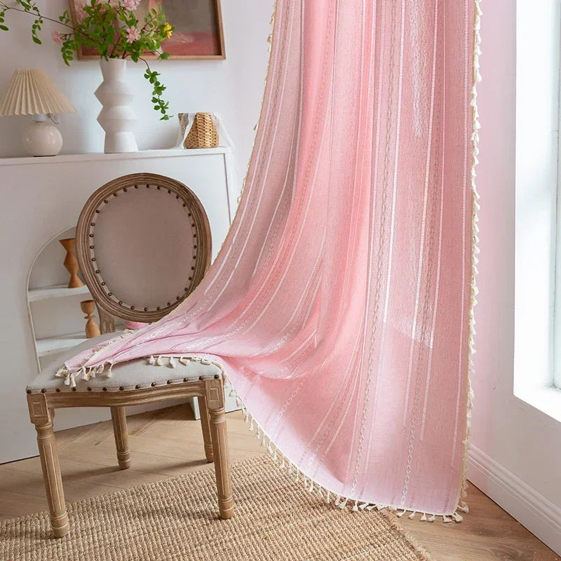 Cortina Verde Sage com Textura e Tassel para Quarto e Sala Lavielle