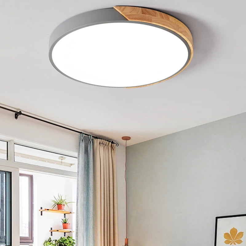 Luminária de Teto Plafon Redondo LED Estilo Nórdico Cinza 40cm