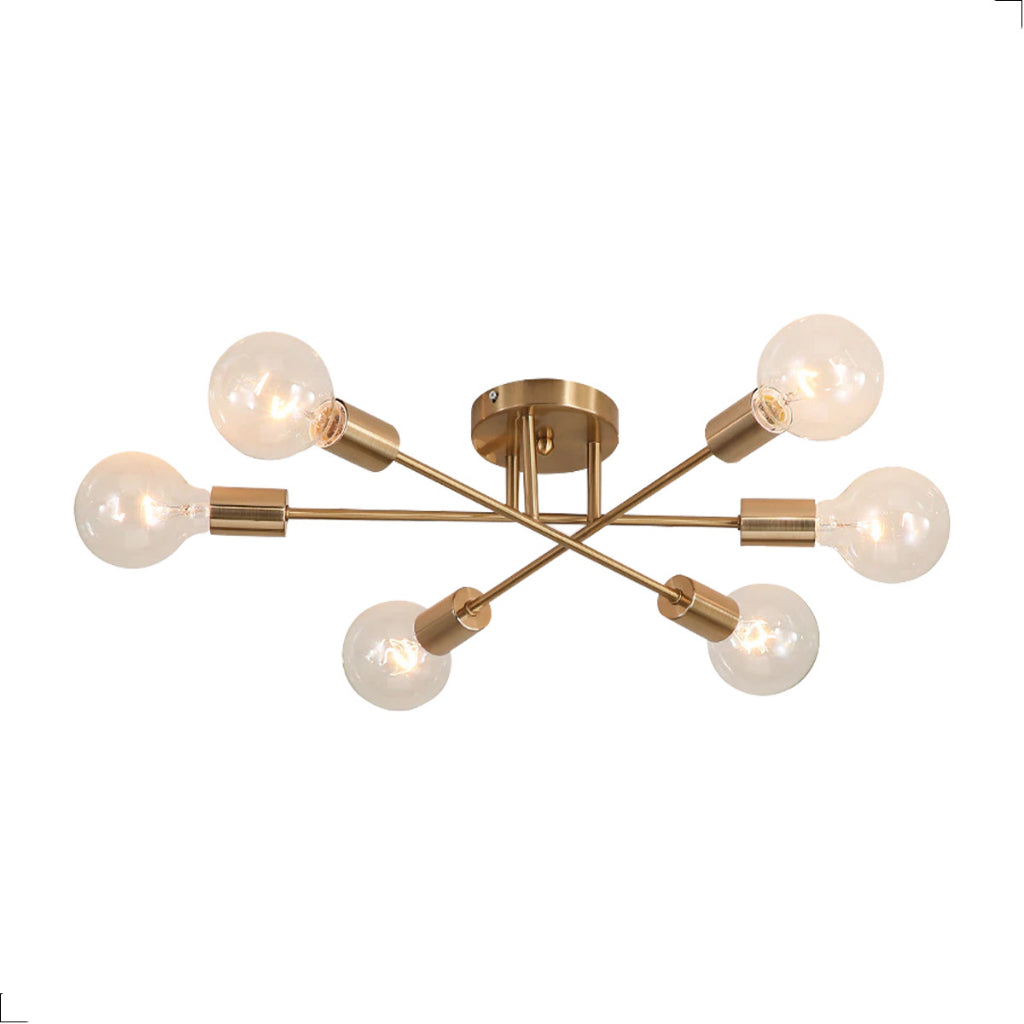 Lustre Para Sala Moderno Dourado 6 Lâmpadas