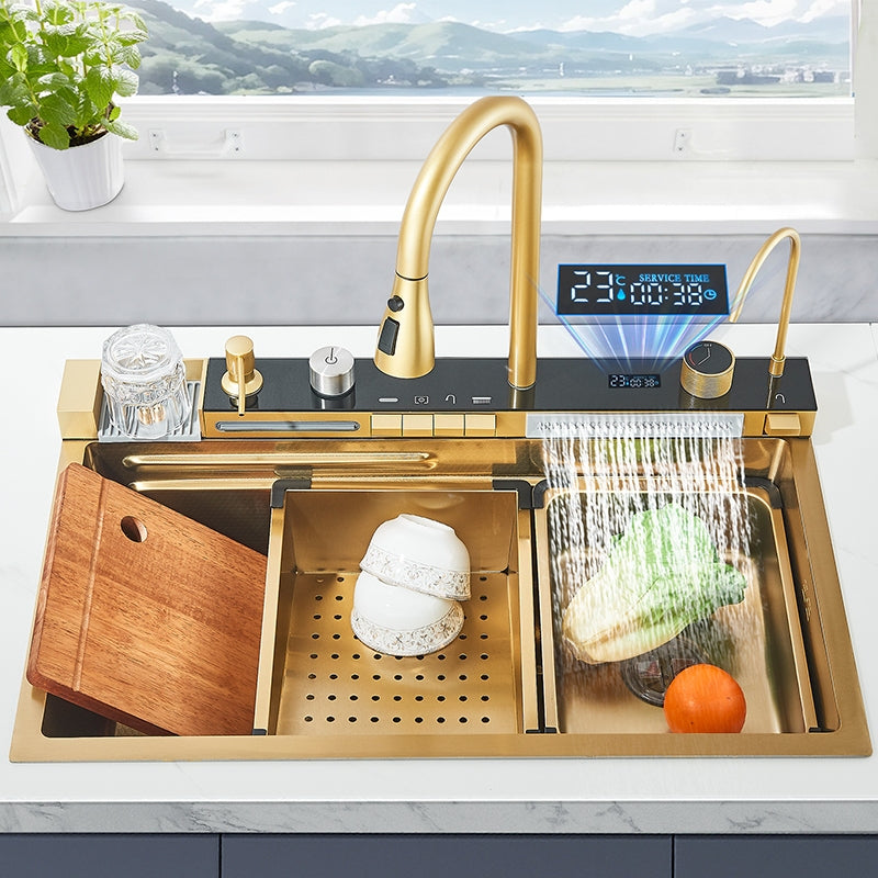 Kit Cuba Cozinha Cascata Gourmet Aço Inox Com Torneira Flexível