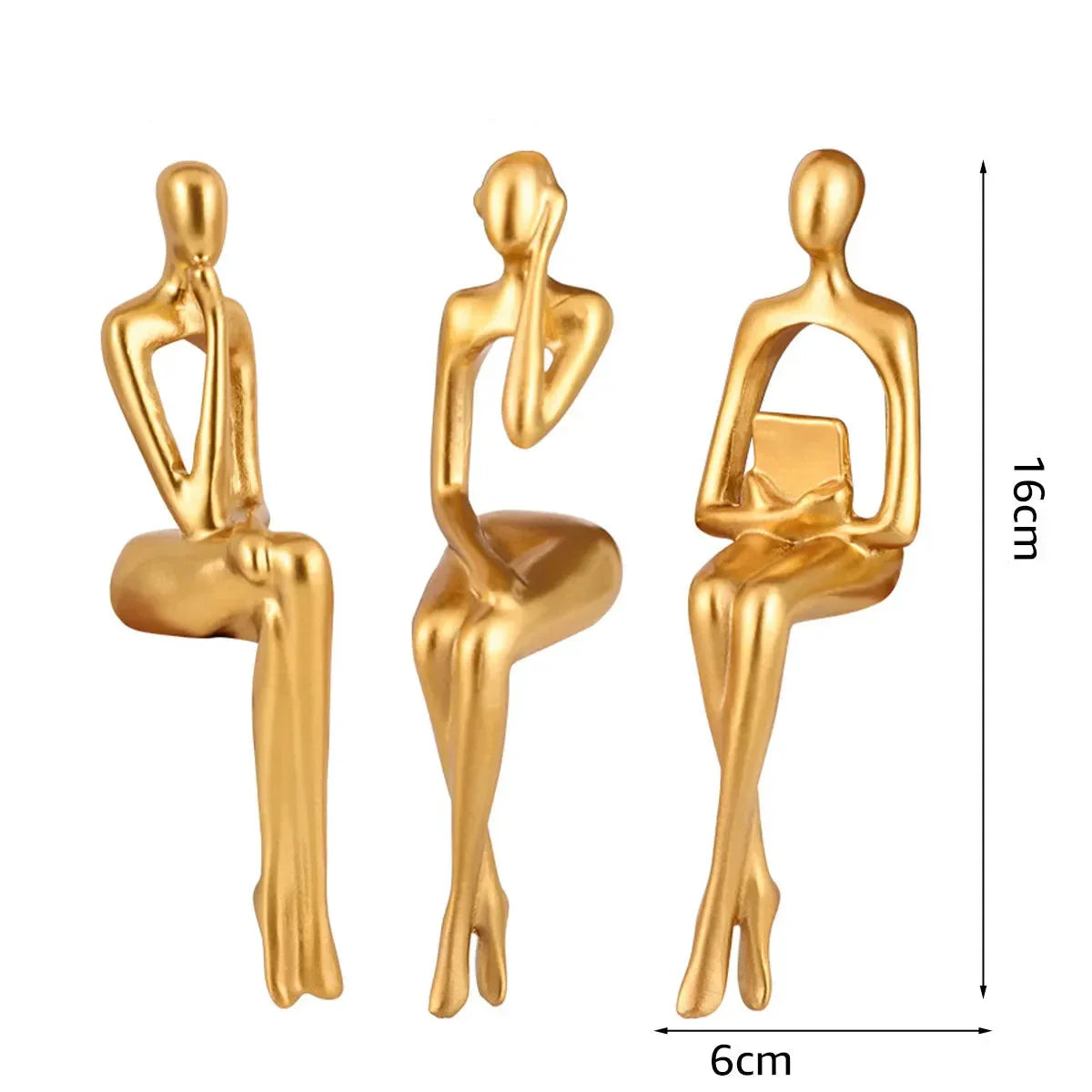 Escultura Abstrata Pensador em Resina Dourada para Sala e Escritório Lavielle