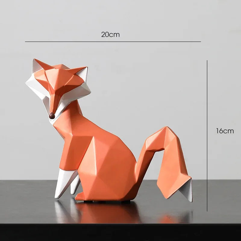 Escultura de Raposa Geométrica em Resina Decorativa para Sala e Escritório Lavielle