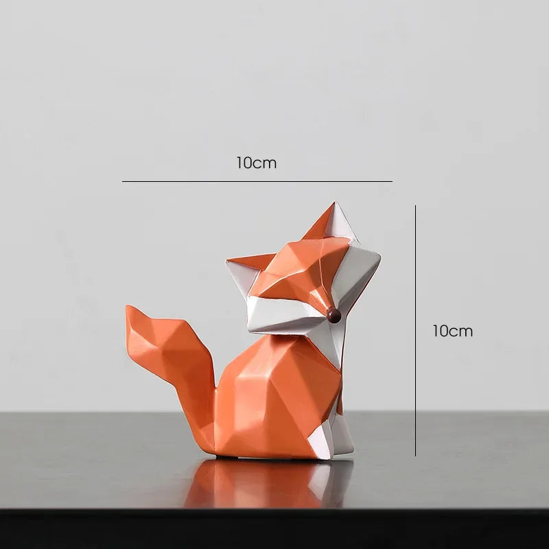 Escultura de Raposa Geométrica em Resina Decorativa para Sala e Escritório Lavielle