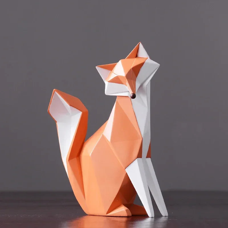 Escultura de Raposa Geométrica em Resina Decorativa para Sala e Escritório Lavielle