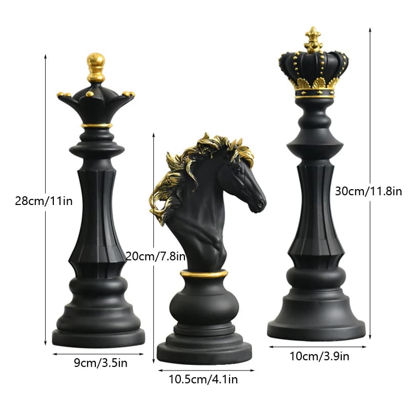 Conjunto 3 Peças Estatueta Decorativa Para Mesa Peças de Xadrez em Resina