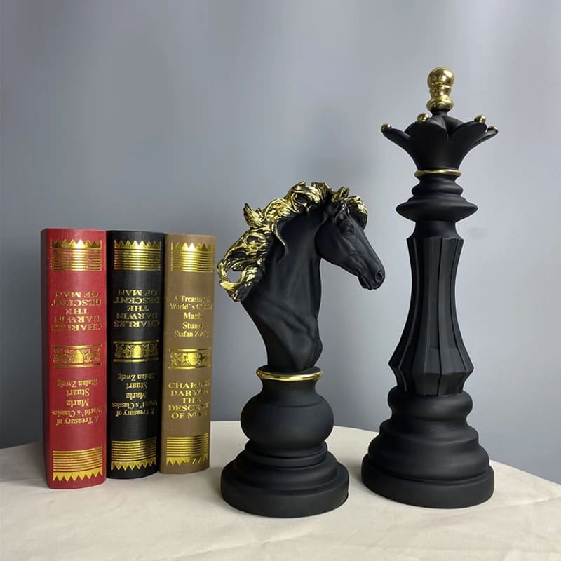 Conjunto 3 Peças Estatueta Decorativa Para Mesa Peças de Xadrez em Resina
