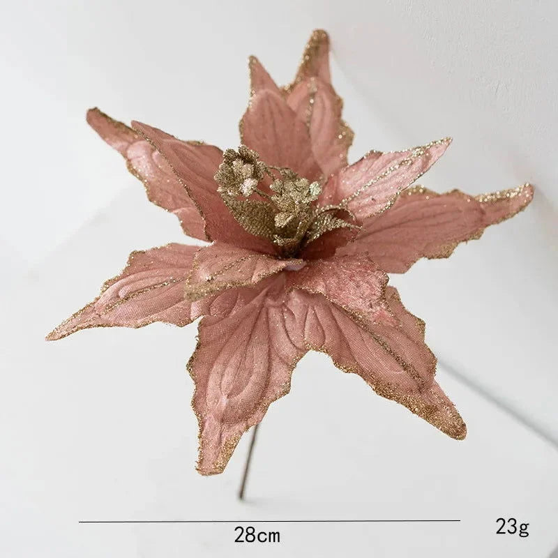 Flor Decorativa Natalina Flanela Dourada para Arranjos e árvore Lavielle