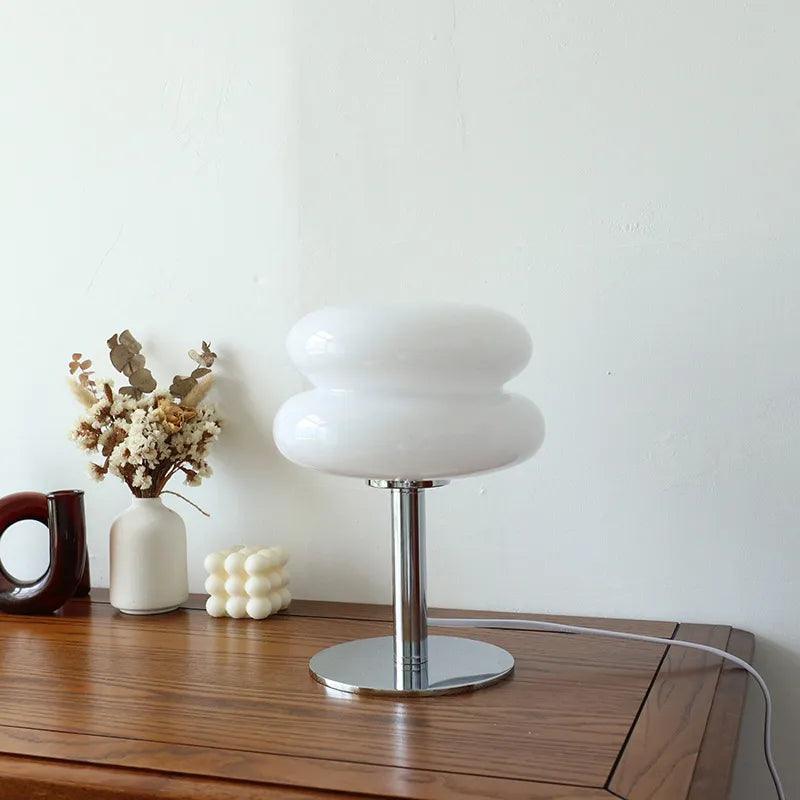 Luminária de Mesa Moderna Cogumelo Vidro e Inox