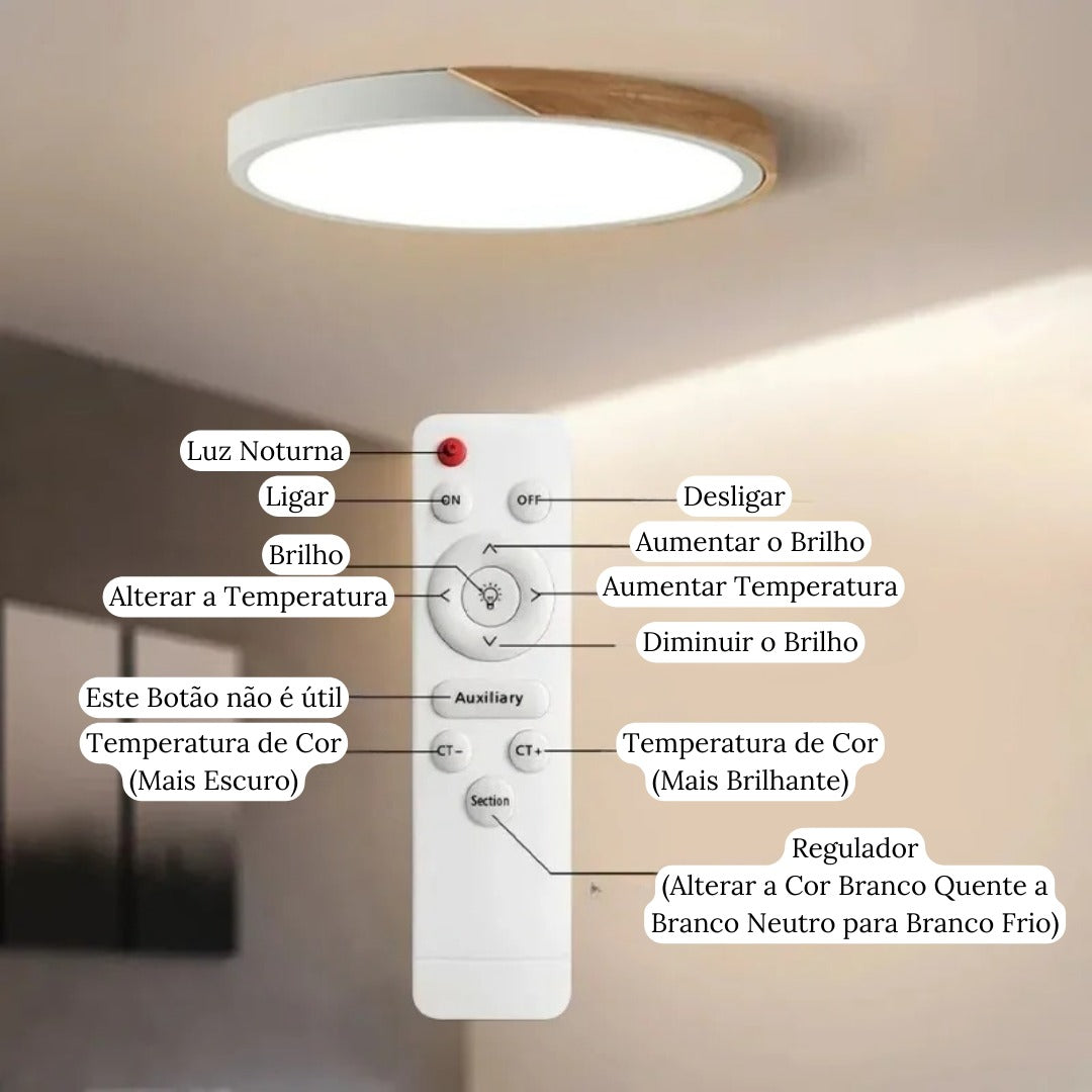 Luminária de Teto Plafon Redondo LED Estilo Nórdico Cinza 40cm