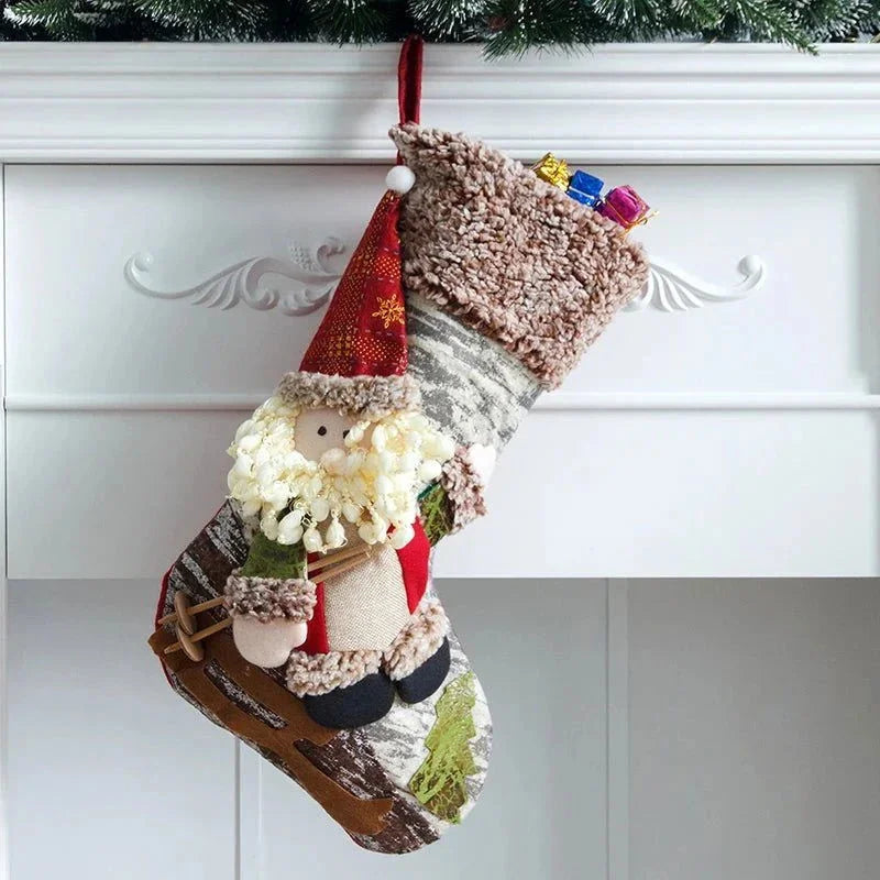 Meia Natalina Decorativa de Cânhamo e Flanela para Lareira 48cm Lavielle