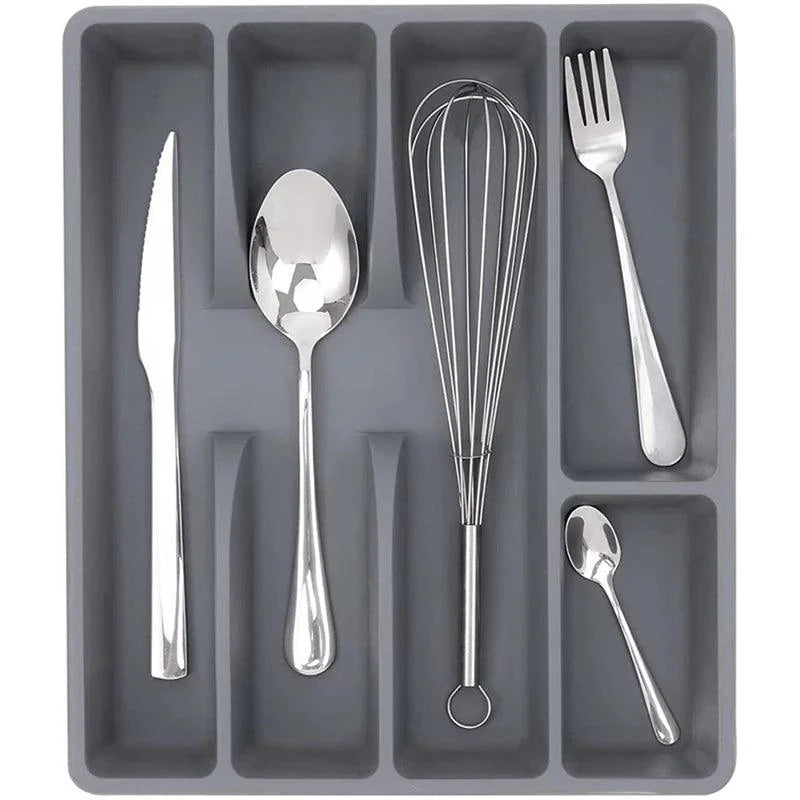Organizador de Talheres Cinza com 5 Divisórias para Gavetas Cozinha Lavielle