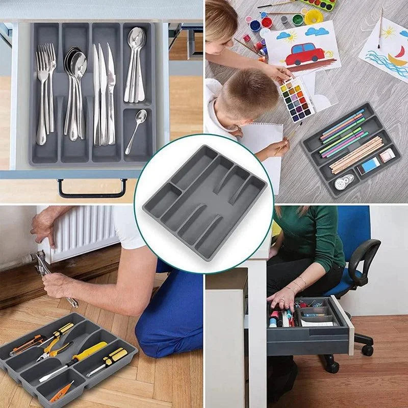 Organizador de Talheres Cinza com 5 Divisórias para Gavetas Cozinha Lavielle