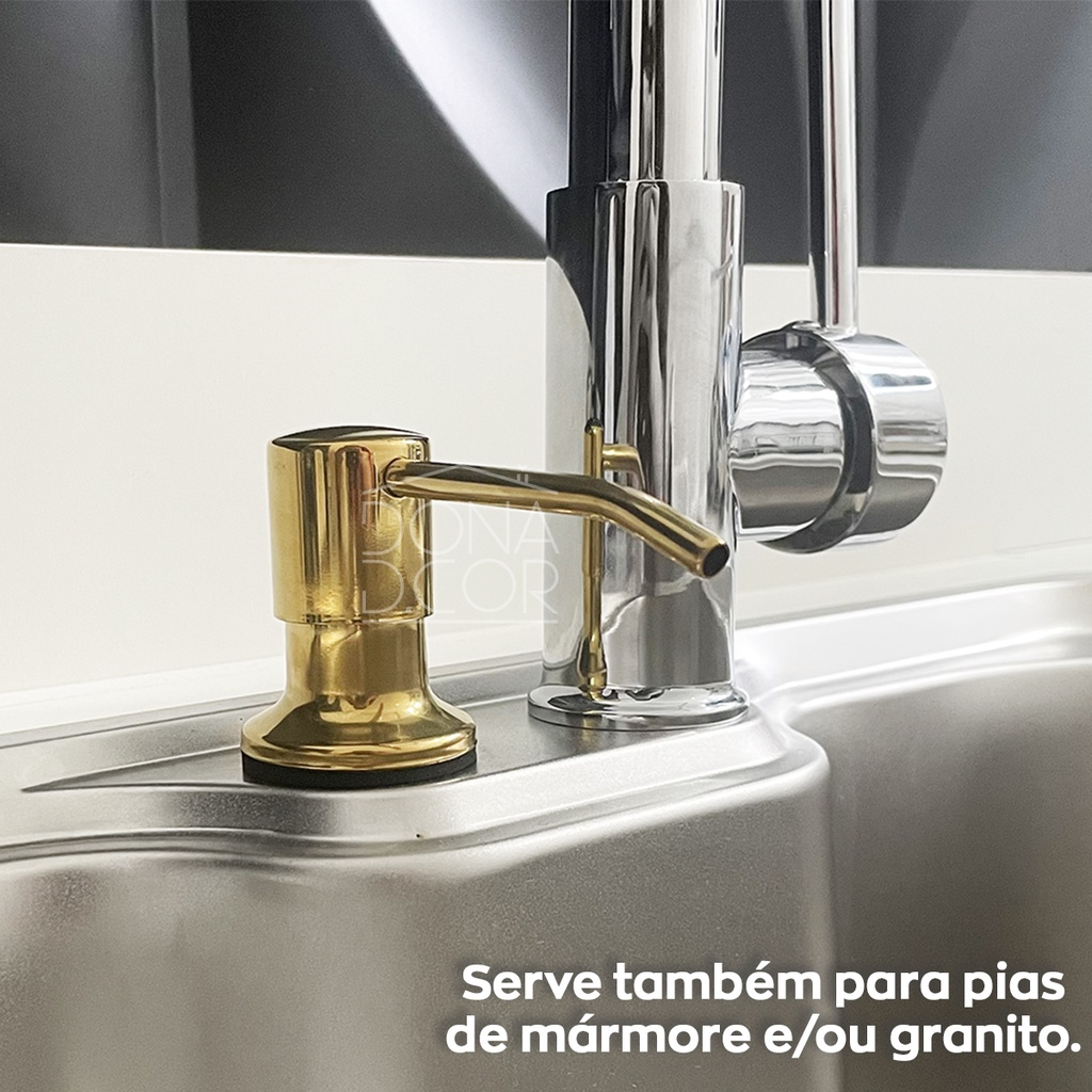 Dosador Para Pia Dourado Brilhante Inox 304 Toque De Casa
