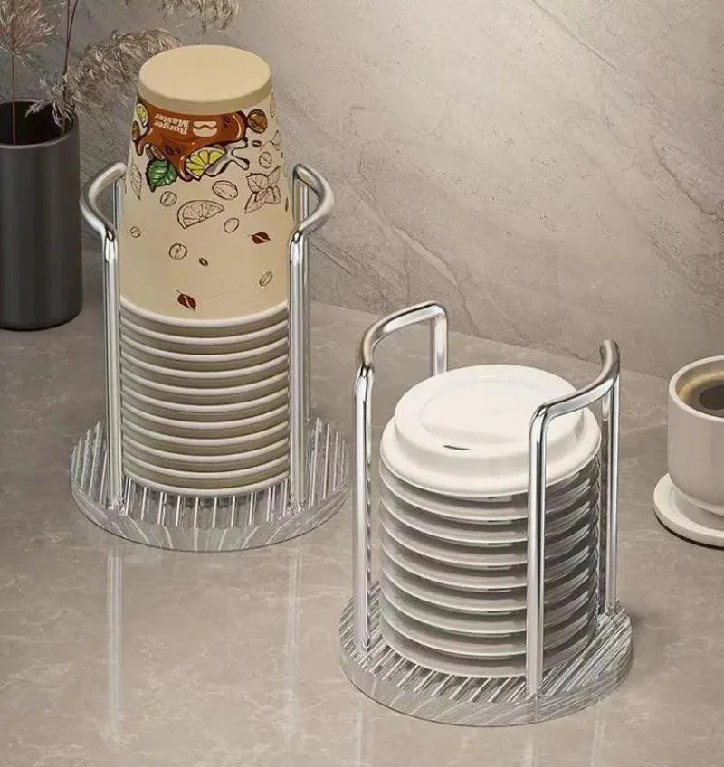 Suporte Organizador de Copos Descartáveis em Aço Inox e Acrílico Lavielle