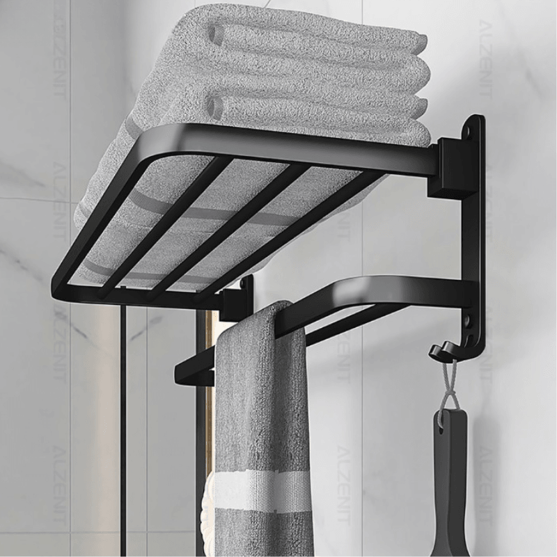 Toalheiro Para Banheiro Duplo Preto Matte 50cm