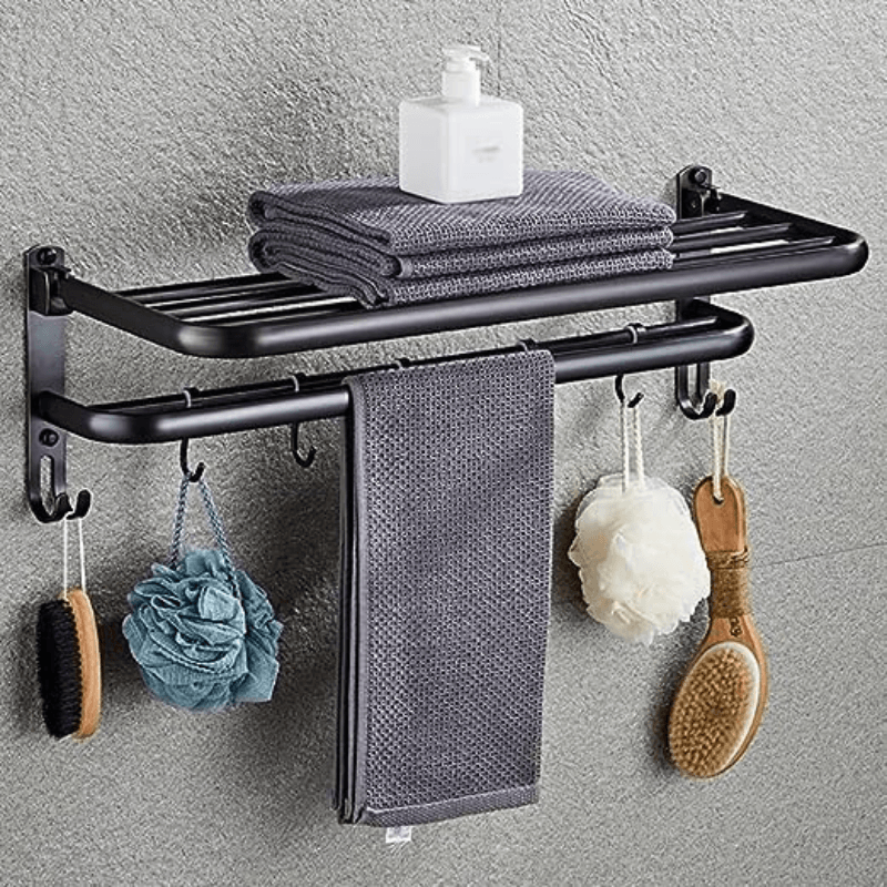 Toalheiro Para Banheiro Duplo Preto Matte 50cm