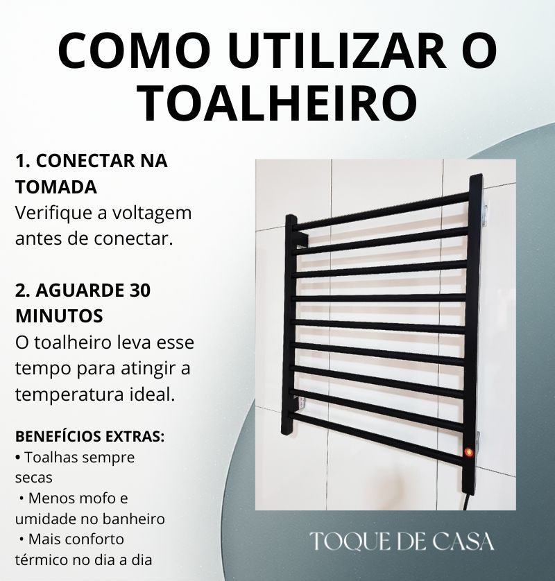 Toalheiro Térmico Alumínio Porta Toalha Aquece e Seca Toalhas